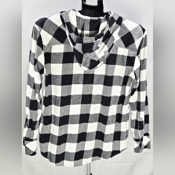 Aritzia TNA Gingham Plaid Modern Cottagecore Hooded Button Shirt, Small - Picture 2 of 4